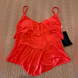 New AQUA GREEN Coral Ruffle SWIM Bathing Suit Top Tankini size S 4/6 Adjustable